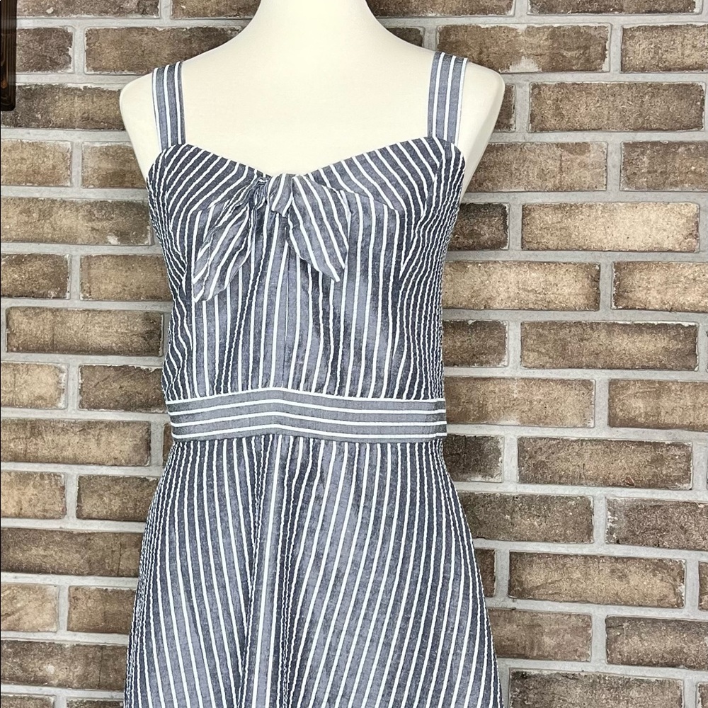 Roz & Ali Size 16 Grey and White Striped Fit & Flare Dress